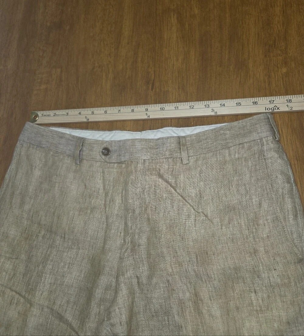 IKE Behar Beige Linen Men’s Pants With Cuff 100% Linen Slub Vintage 36x32